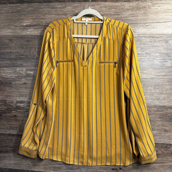 Maurices Tops - Maurices Mustard Yellow Striped Long Sleeve Relaxed Blouse